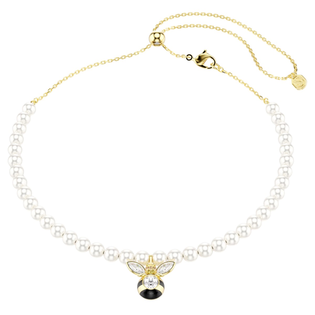 Swarovski Crystal Pearl Mixed Cuts Bee Choker Necklace, White and Gold Tone Plated