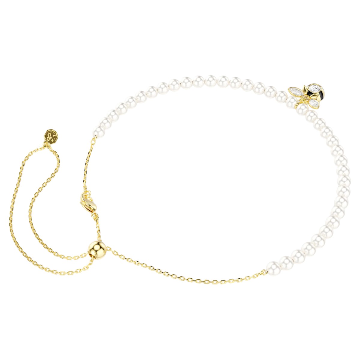 Swarovski Crystal Pearl Mixed Cuts Bee Choker Necklace, White and Gold Tone Plated