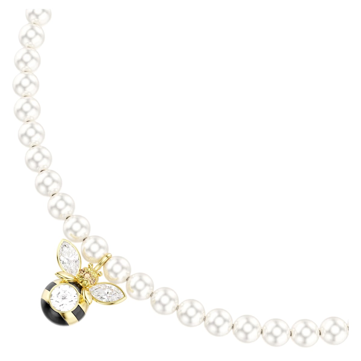 Swarovski Crystal Pearl Mixed Cuts Bee Choker Necklace, White and Gold Tone Plated