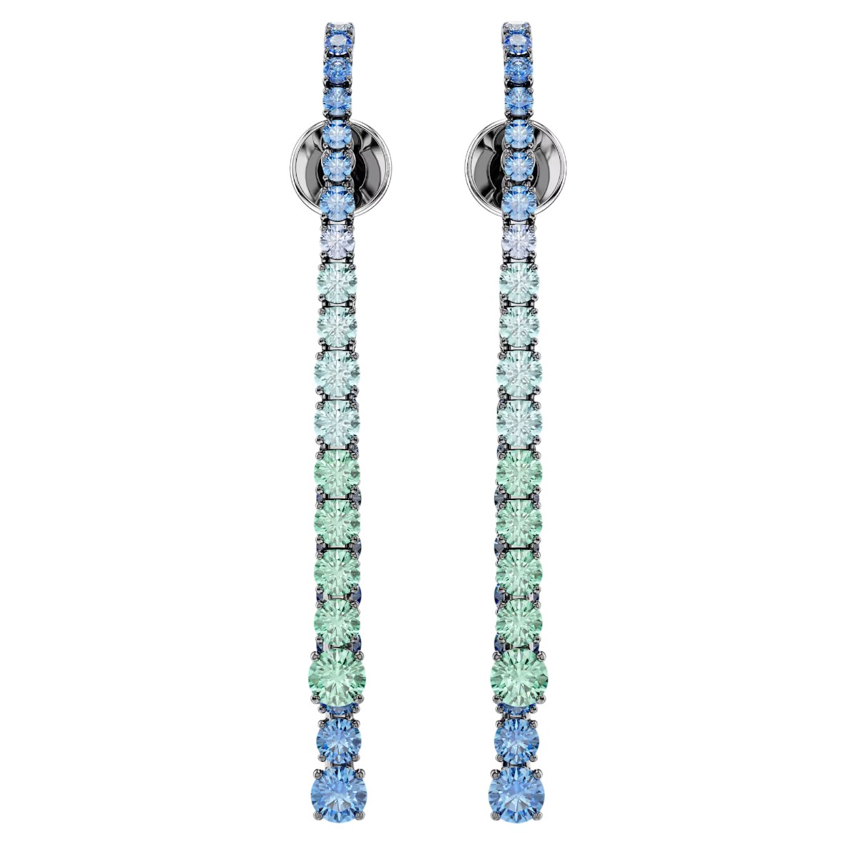 Swarovski Gradient of Round Cuts Matrix Drop Earrings, Multicolored and Ruthenium Plated