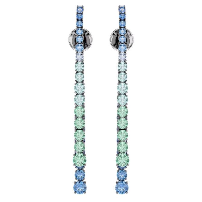 Swarovski Gradient of Round Cuts Matrix Drop Earrings, Multicolored and Ruthenium Plated