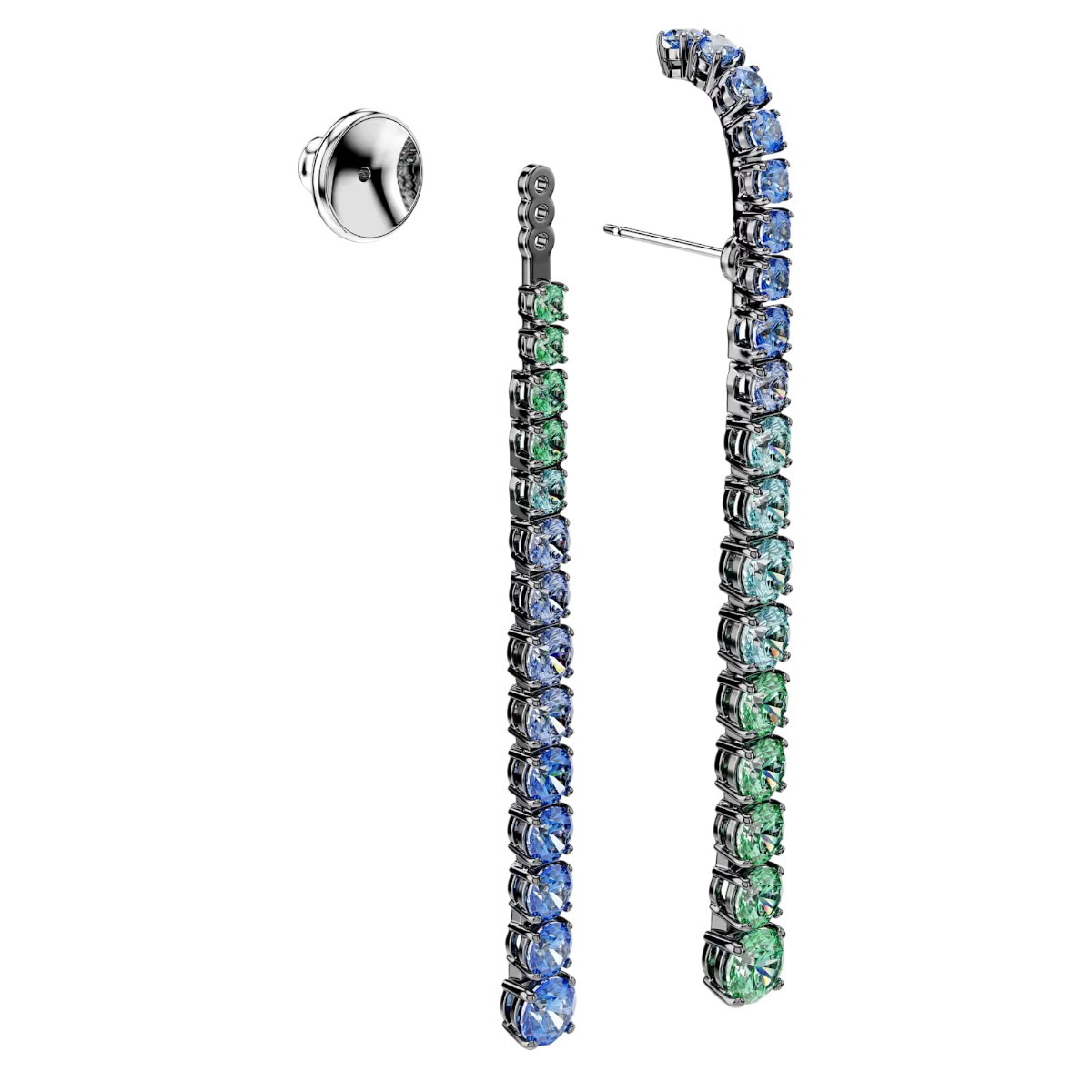 Swarovski Gradient of Round Cuts Matrix Drop Earrings, Multicolored and Ruthenium Plated