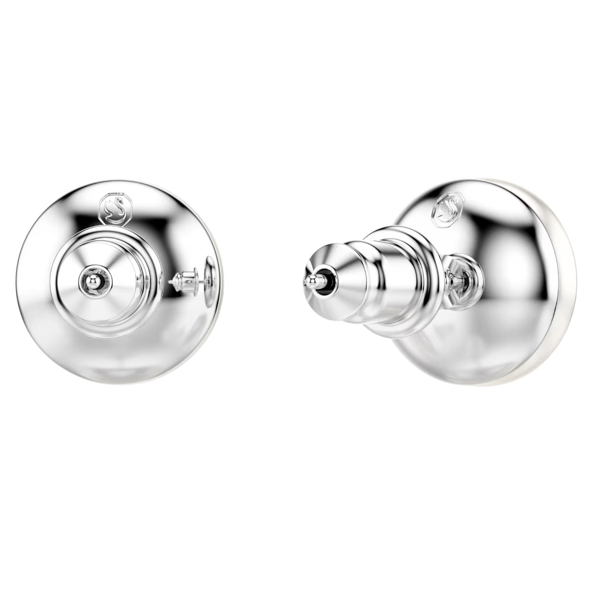 Swarovski Crystal Pearl Matrix Stud Earrings, White and Rhodium Plated