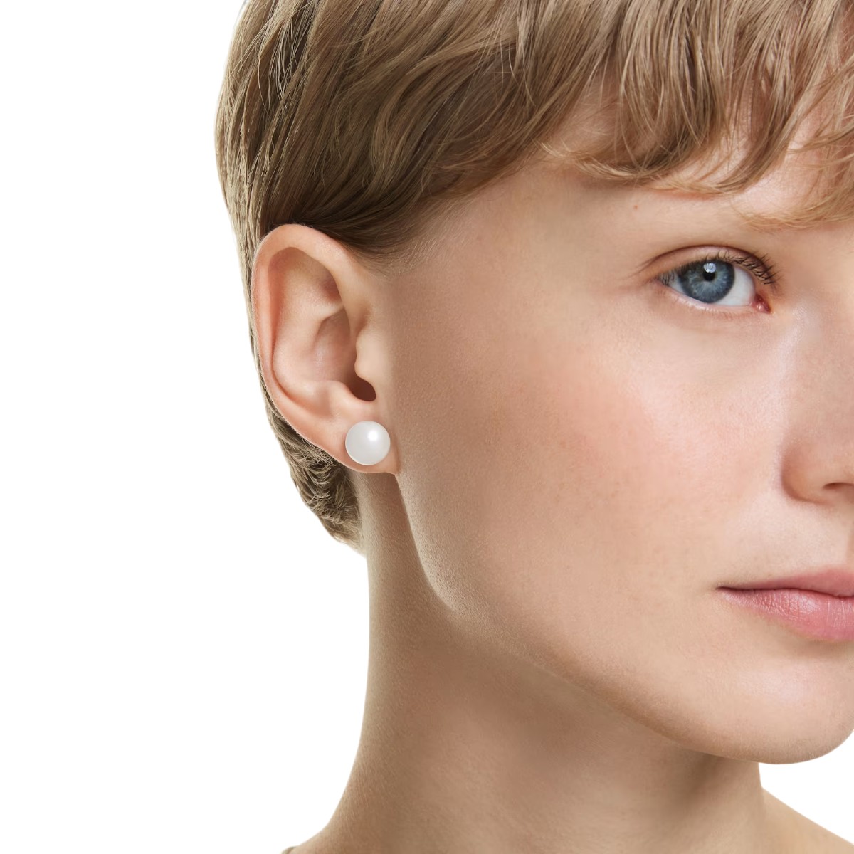 Swarovski Crystal Pearl Matrix Stud Earrings, White and Rhodium Plated