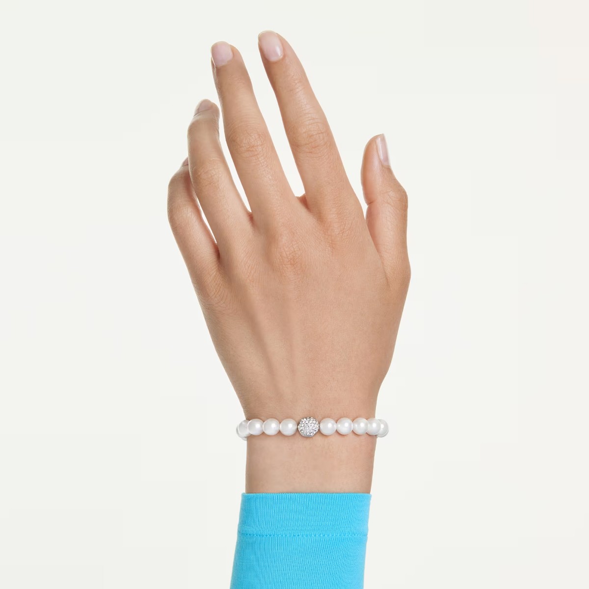 Swarovski Crystal Pearl Matrix Bracelet, White and Rhodium Plated