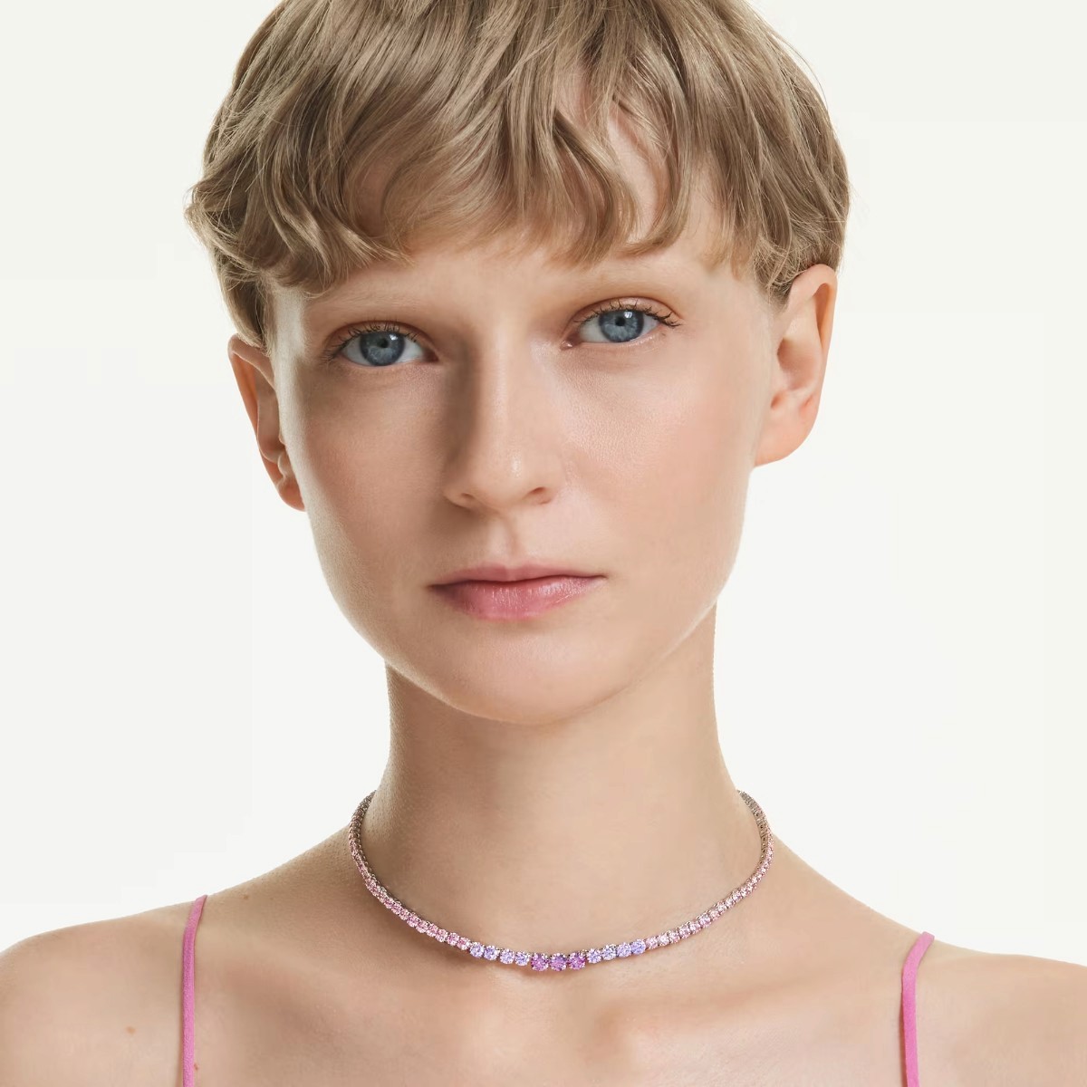 Swarovski Gradient of Round Cuts Matrix Necklace, Pink and Purple Multicolor