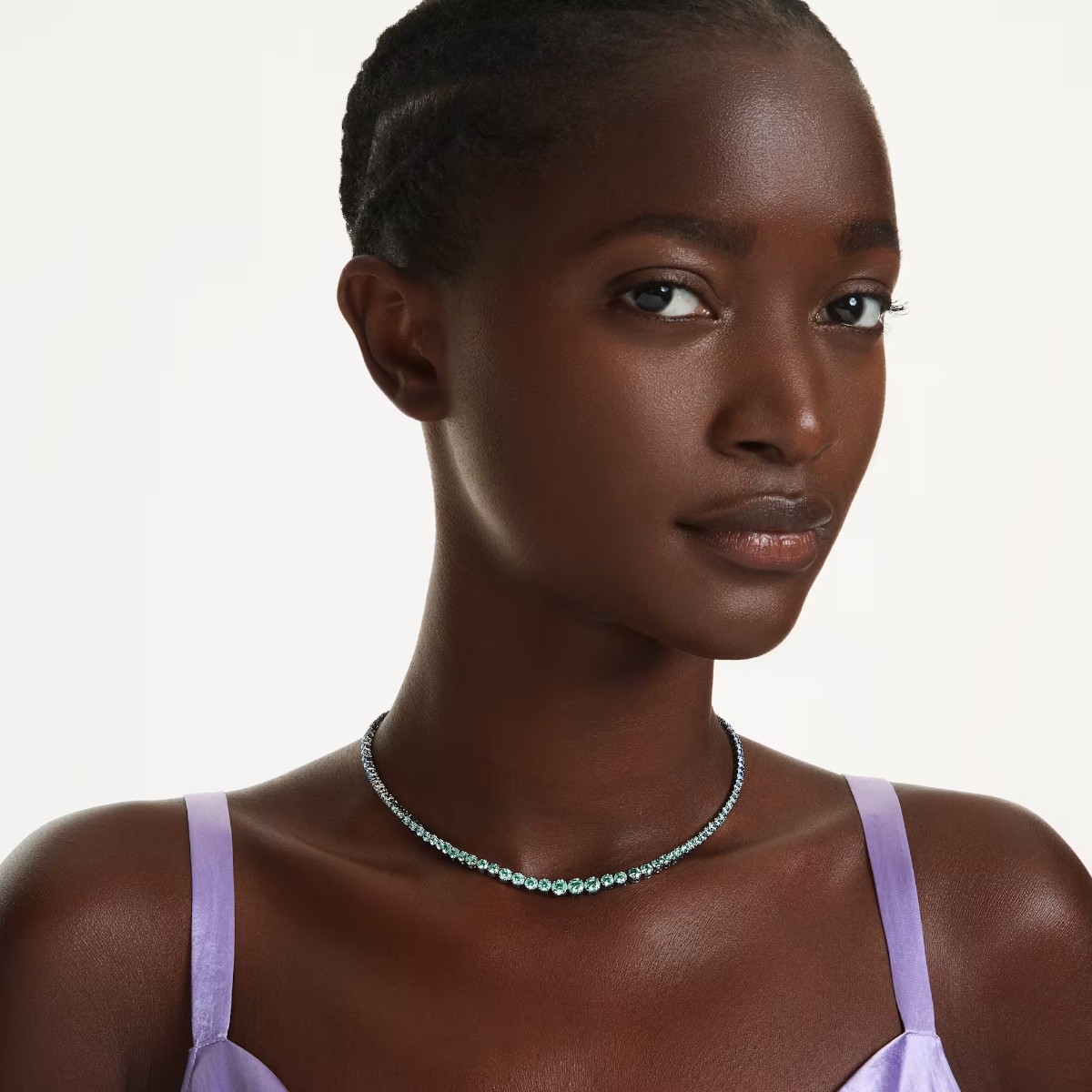 Swarovski Gradient of Round Cuts Matrix Necklace, Multicolored and Ruthenium Plated