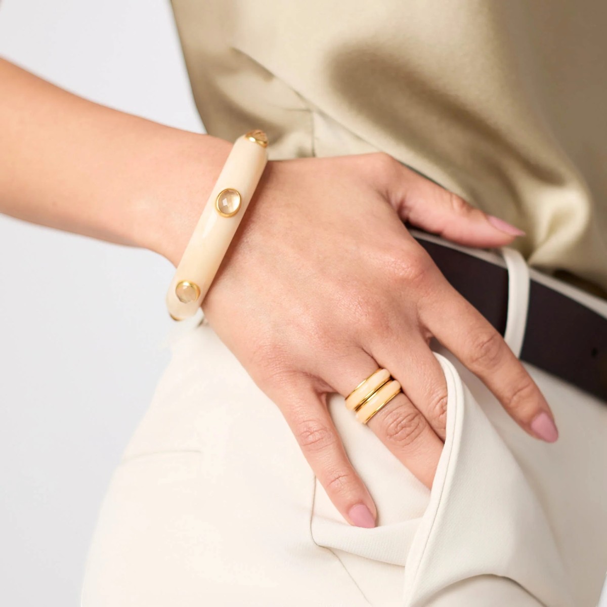 Julie Vos Carnaby Stone Bangle Bracelet, Iridescent Champagne in Small