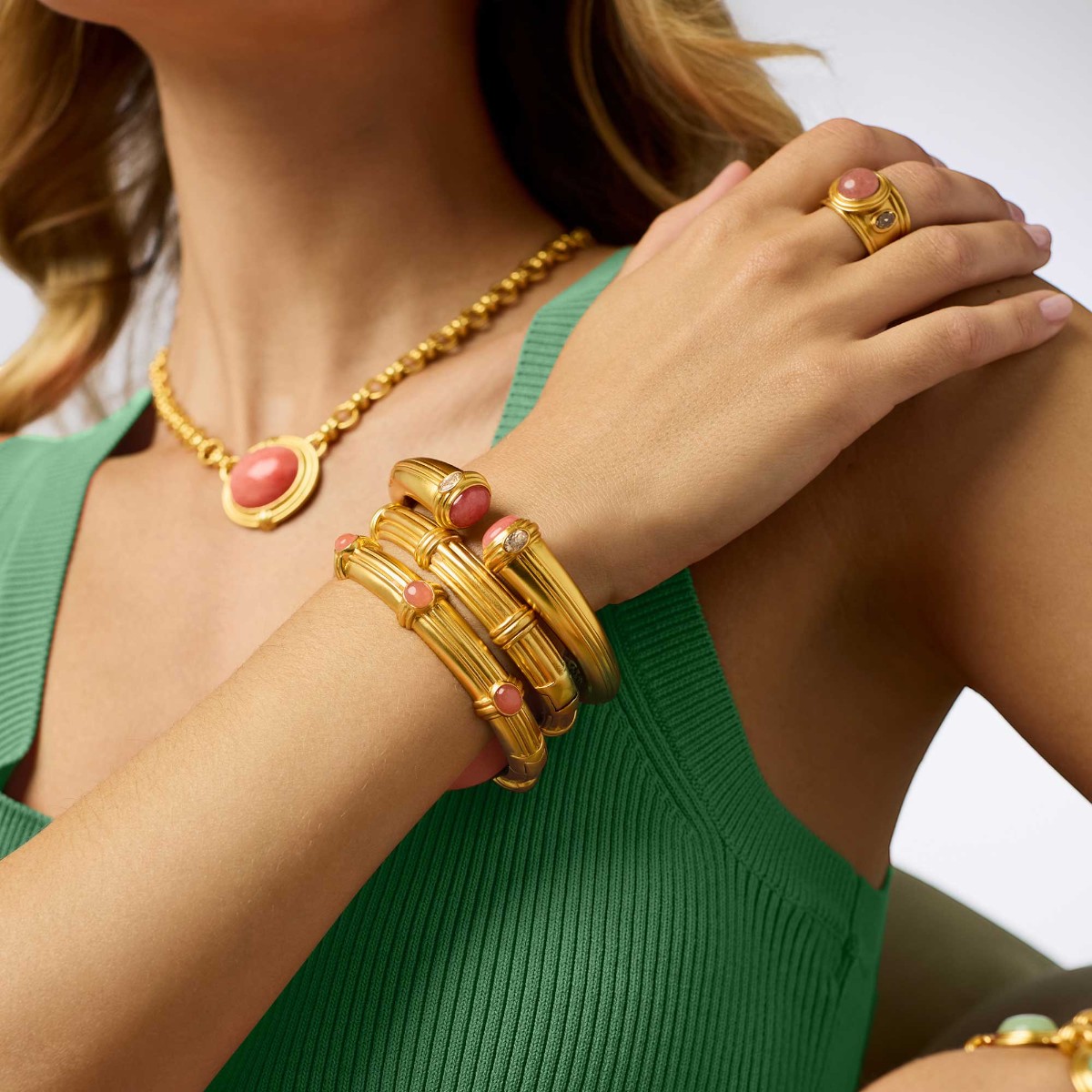 Julie Vos Portofino Stone Hinge Bangle Bracelet, Melon Jade