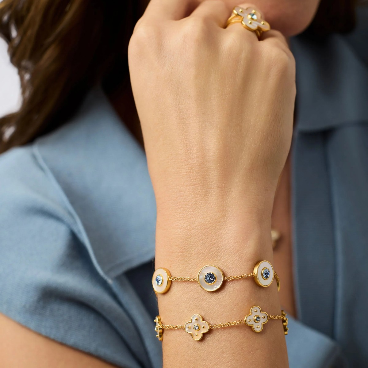 Julie Vos Colette Circle Delicate Bracelet, Chalcedony Blue