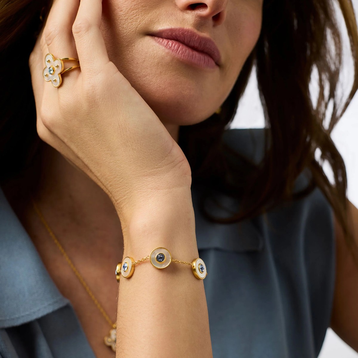 Julie Vos Colette Circle Delicate Bracelet, Chalcedony Blue