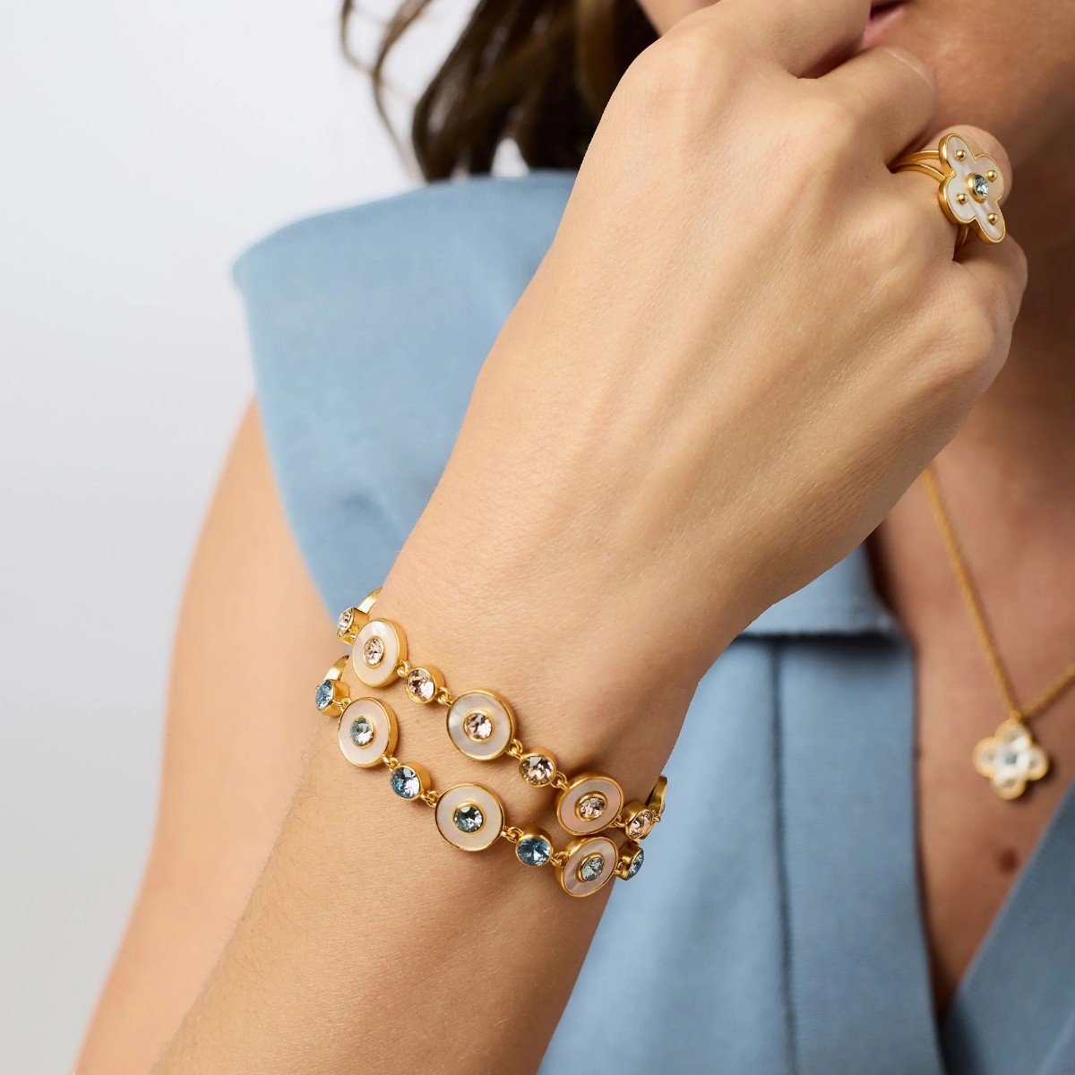 Julie Vos Colette Tennis Bracelet, Chalcedony Blue