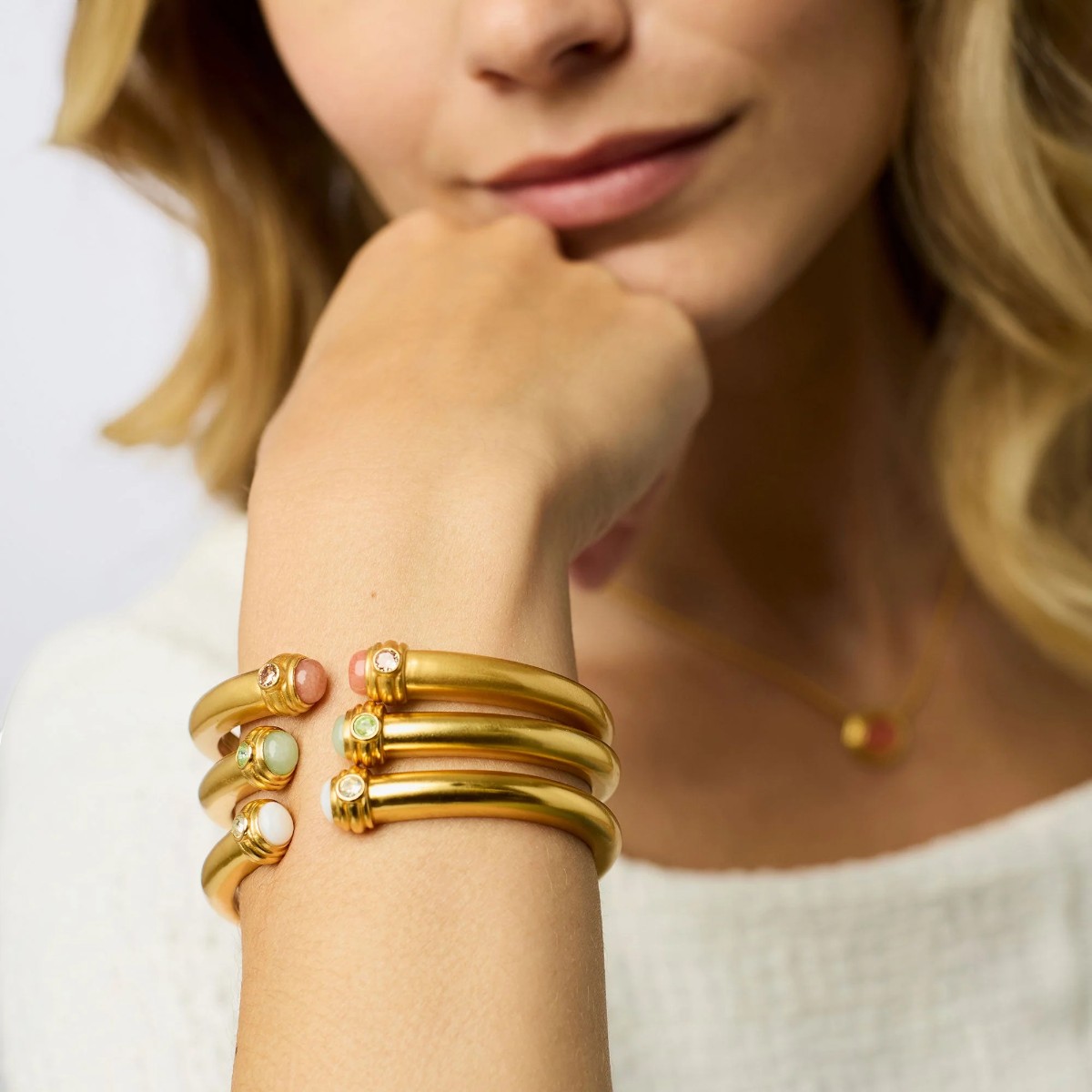 Julie Vos Portofino Demi Cuff Bracelet, Melon Jade