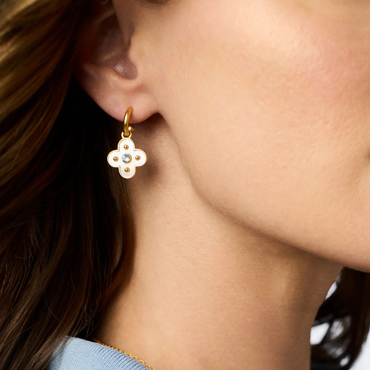 Julie Vos Colette Hoop and Charm Earrings, Chalcedony Blue