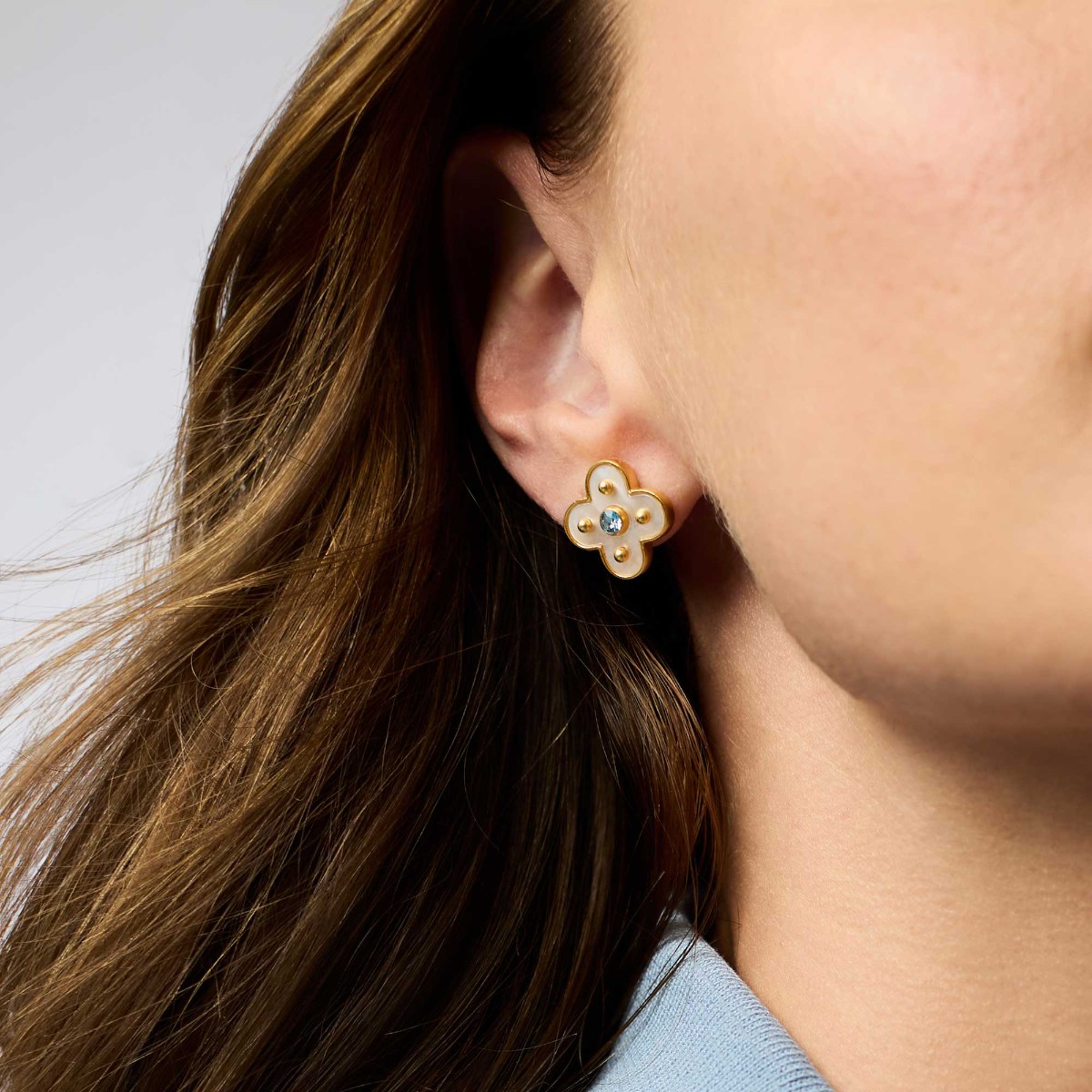 Julie Vos Colette Stud Earrings, Chalcedony Blue