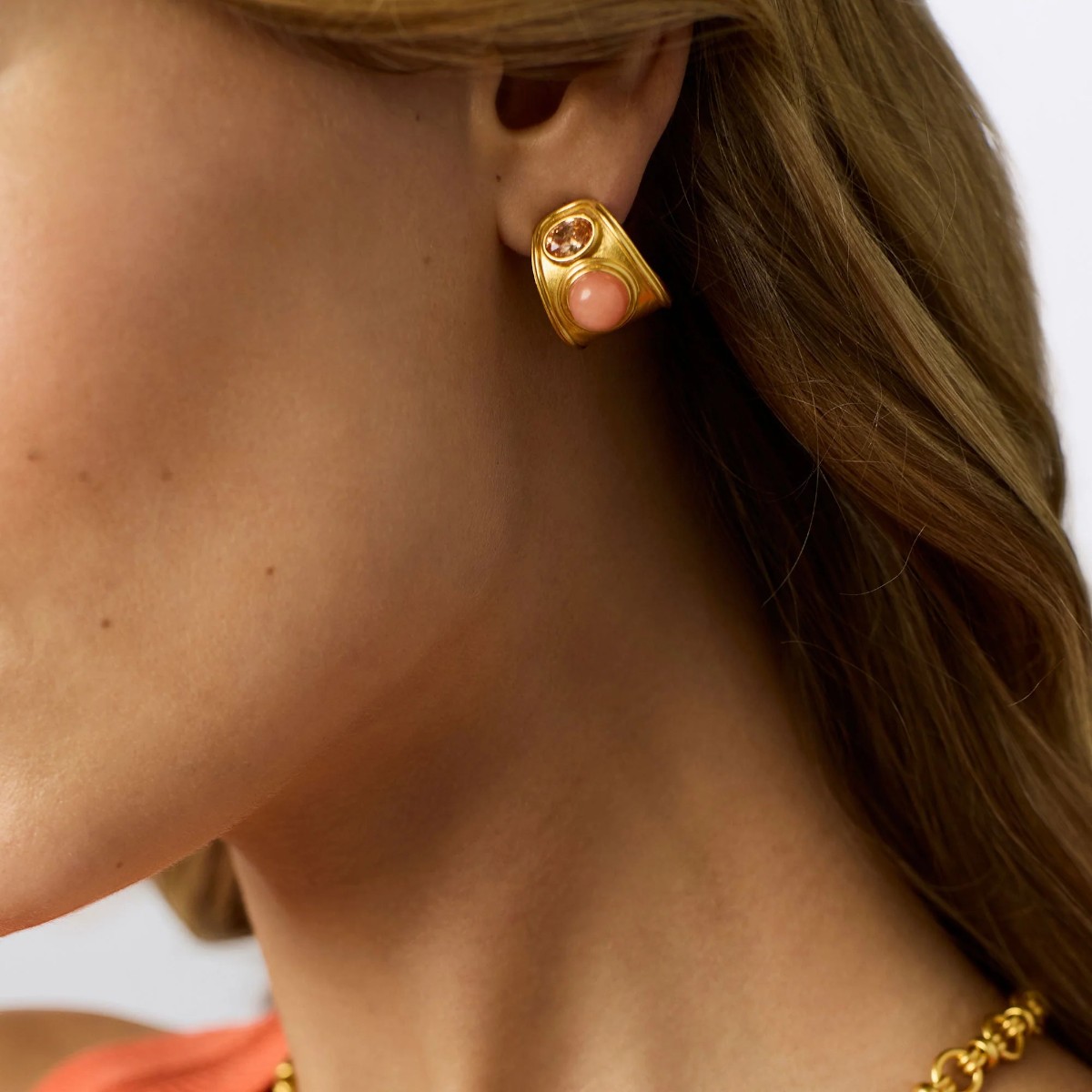Julie Vos Portofino Stone Hoop Earrings, Melon Jade