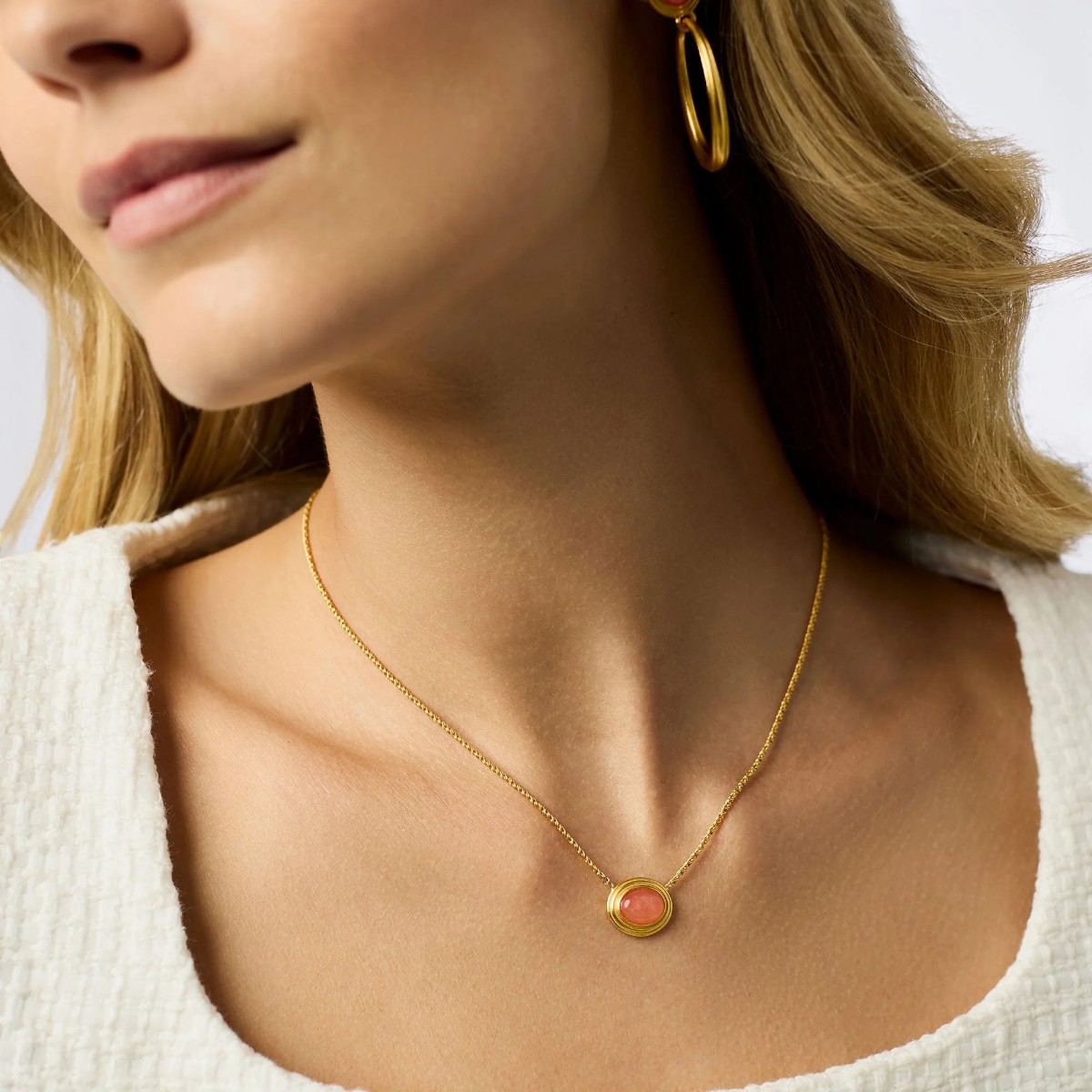 Julie Vos Portofino Solitaire Necklace, Melon Jade