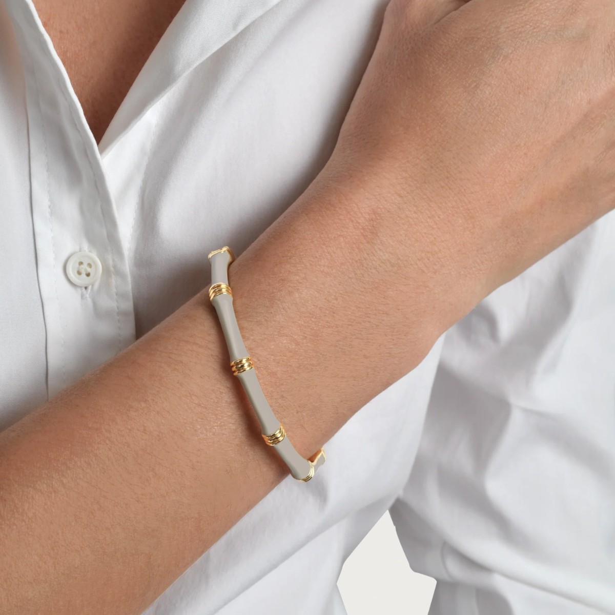 Anabel Aram Bamboo Enameled Hinged Bangle Bracelet, Taupe