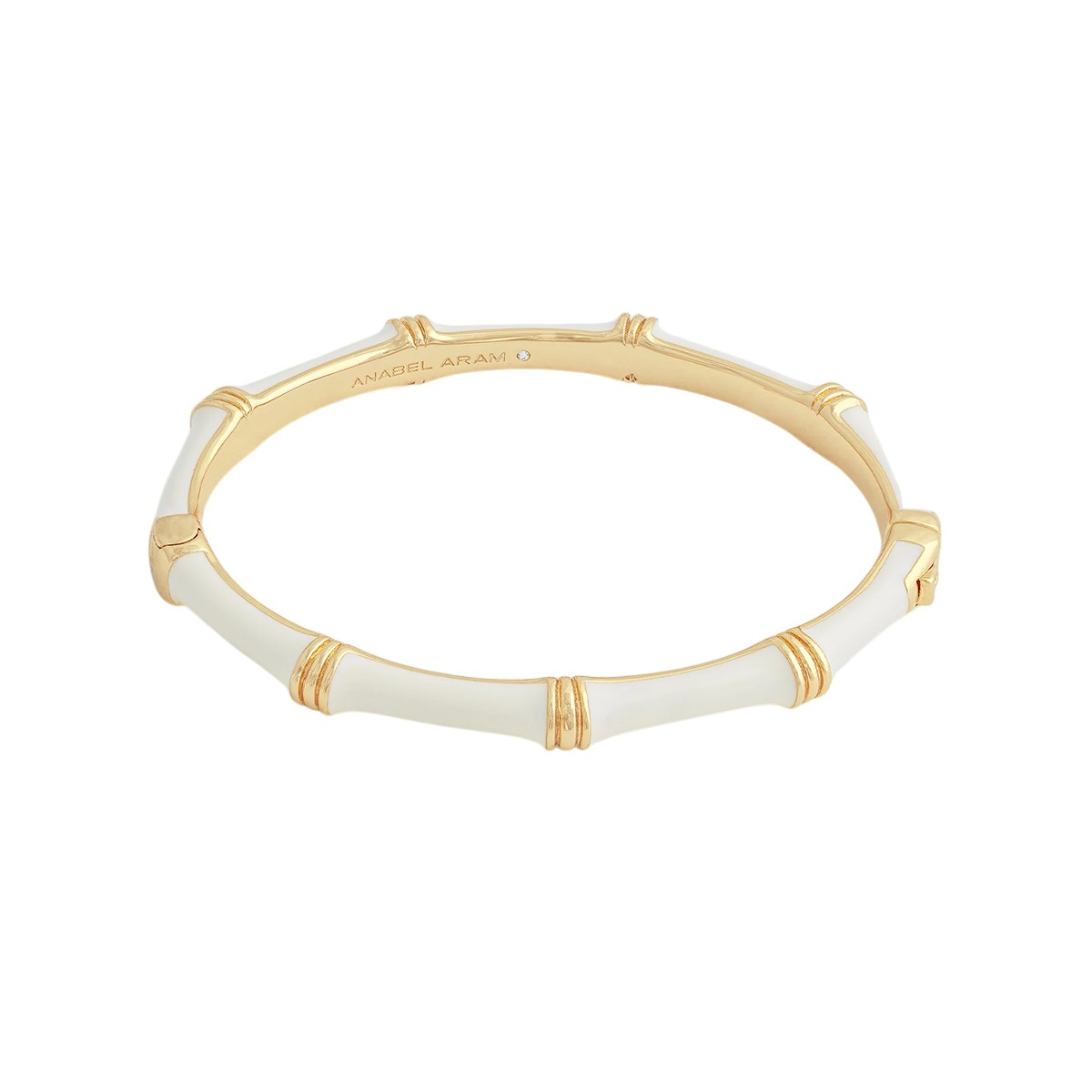 Anabel Aram Bamboo Enameled Hinged Bangle, Taupe with Silver Hardware