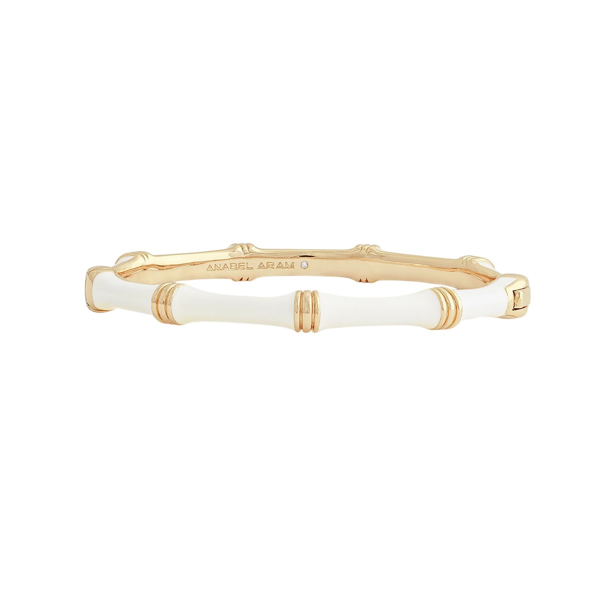Anabel Aram Bamboo Enameled Hinged Bangle, Taupe with Silver Hardware