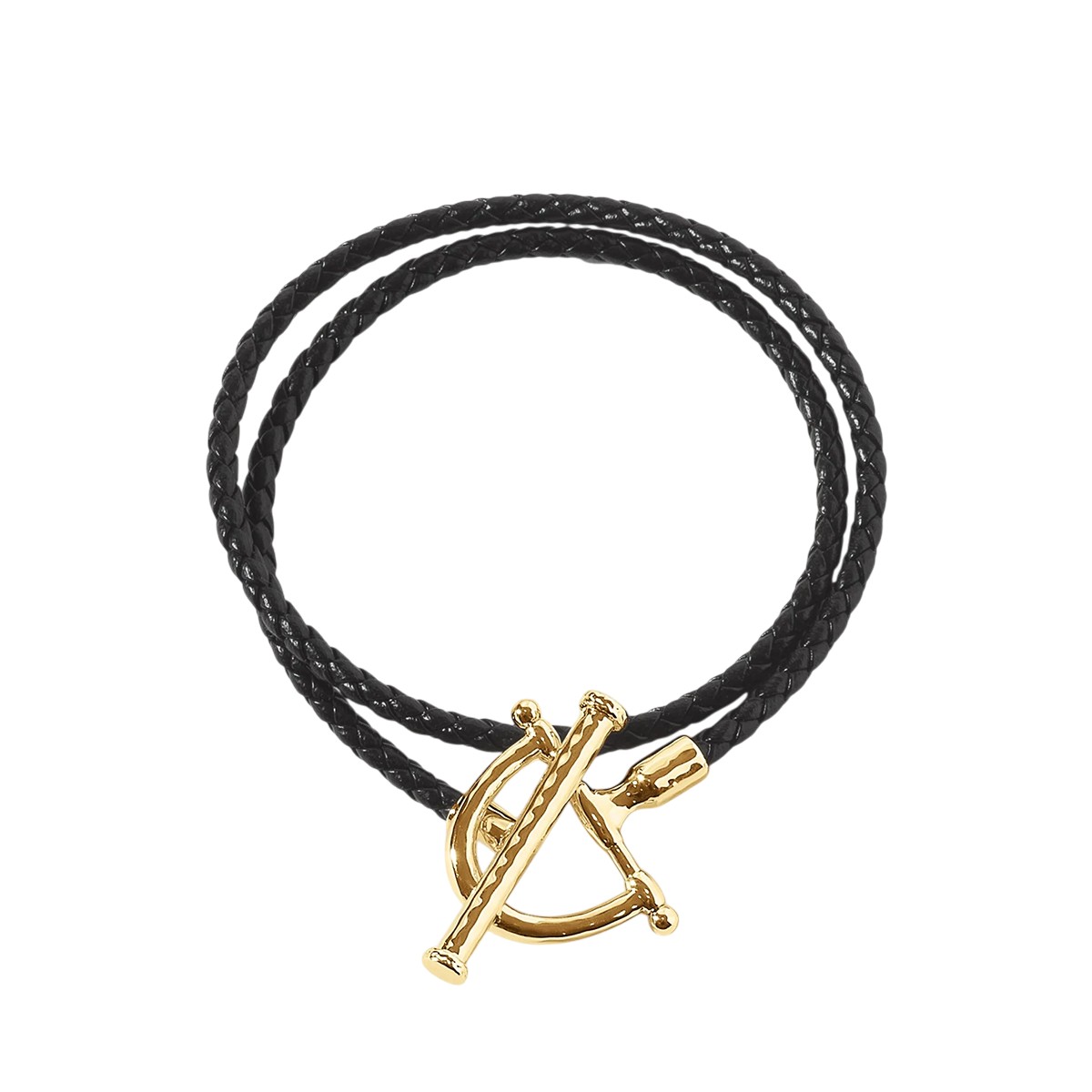 Anabel Aram Cheval Leather Wrap Bracelet, Black and Gold