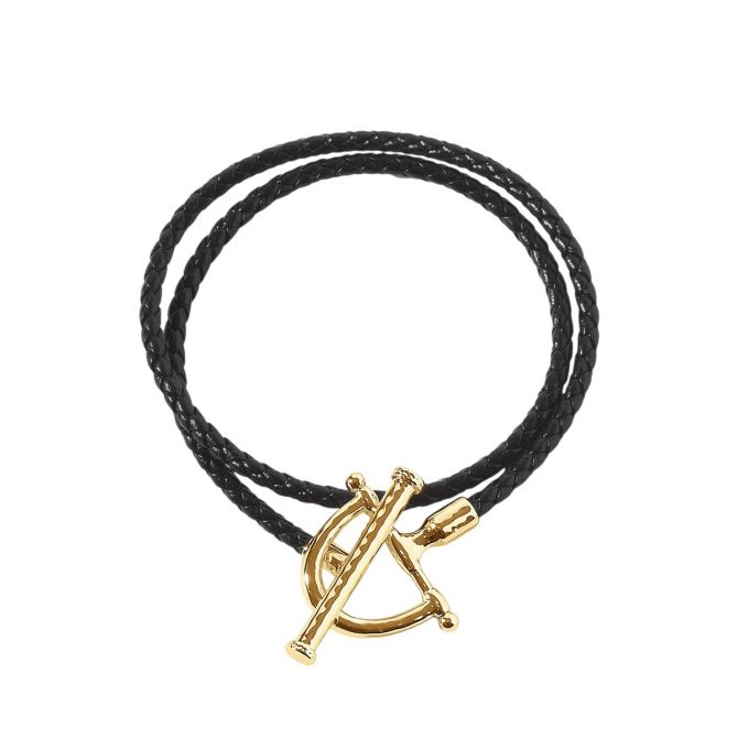 Anabel Aram Cheval Leather Wrap Bracelet, Black and Gold