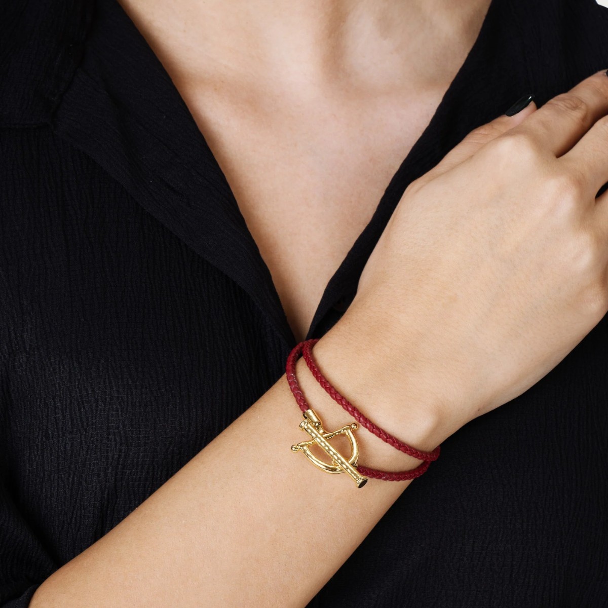 Anabel Aram Cheval Leather Wrap Bracelet, Rouge and Gold Dipped