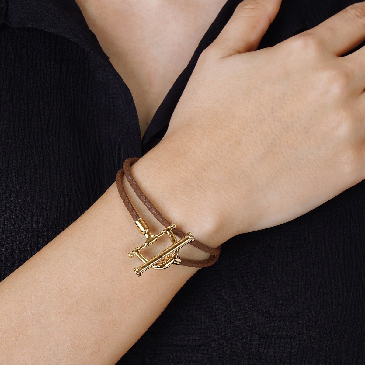 Anabel Aram Cheval Leather Wrap Bracelet, Saddle and Gold