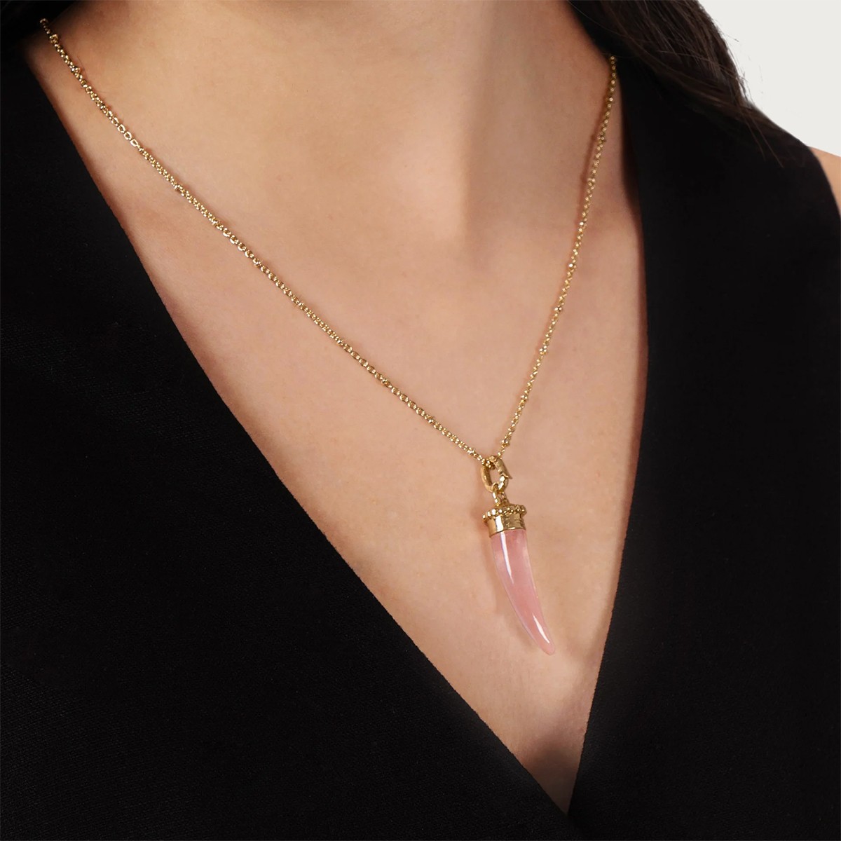 Anabel Aram Milos Stone Horn Charm, Rose Quartz