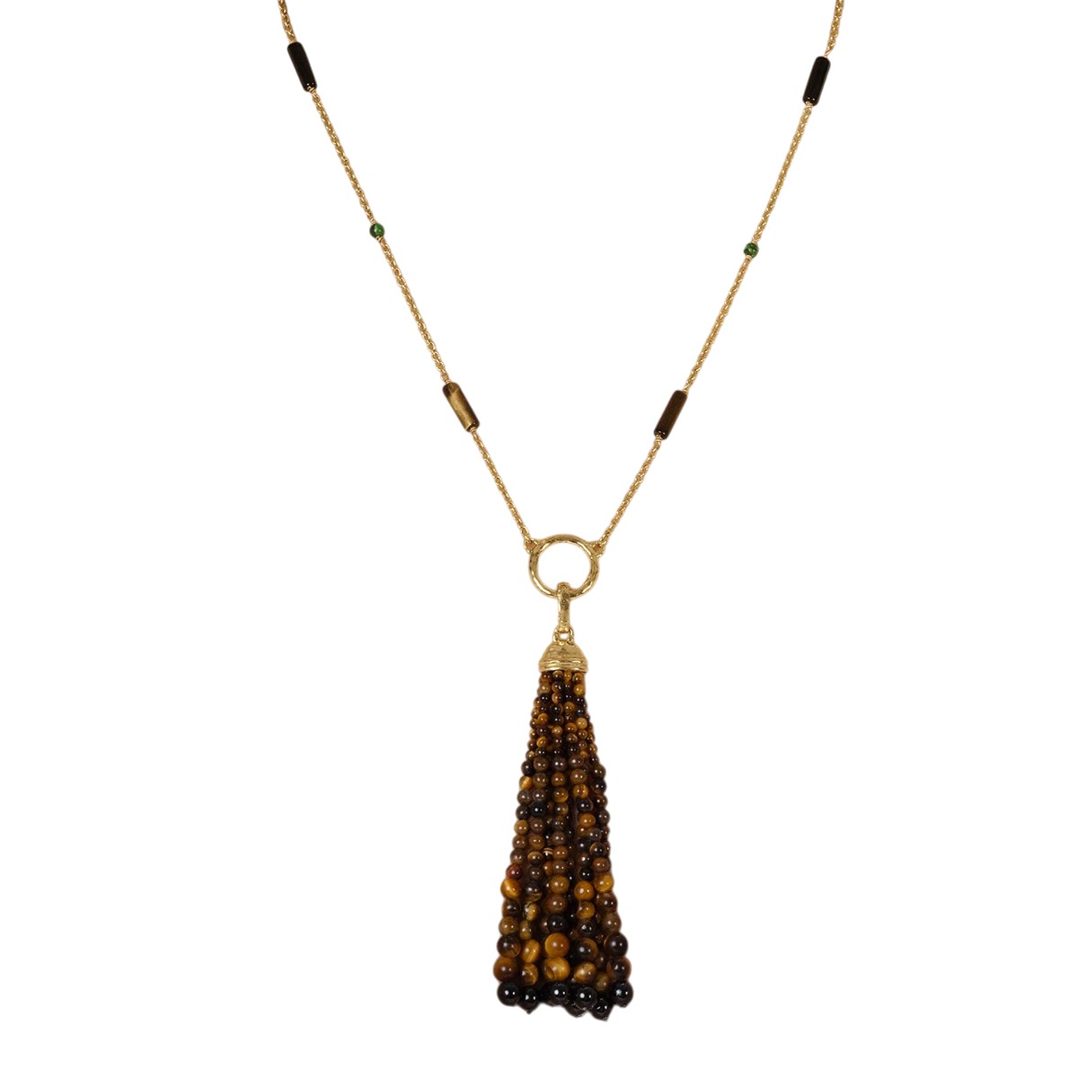 Anabel Aram Forza Tassel Pendant, Tigers Eye and Black Onyx