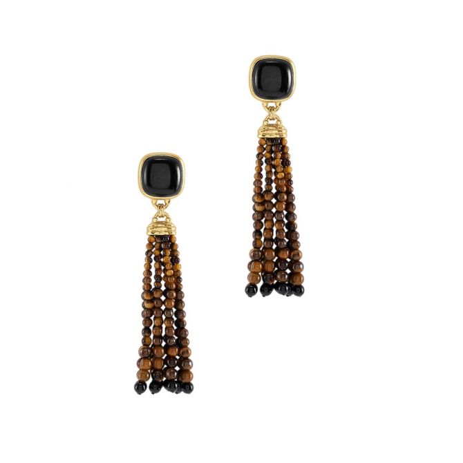 Anabel Aram Forza Tassel Earrings, Tigers Eye and Black Onyx