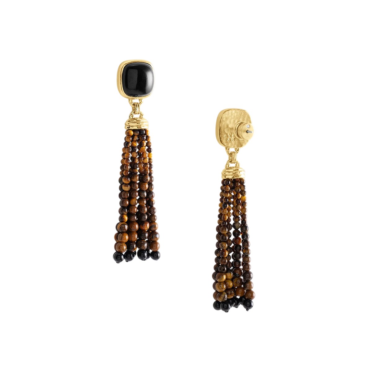 Anabel Aram Forza Tassel Earrings, Tigers Eye and Black Onyx