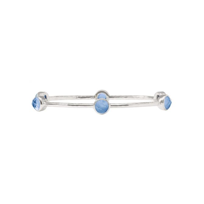 Julie Vos Milano Luxe Bangle Bracelet, Iridescent Chalcedony Blue and Silver in Medium