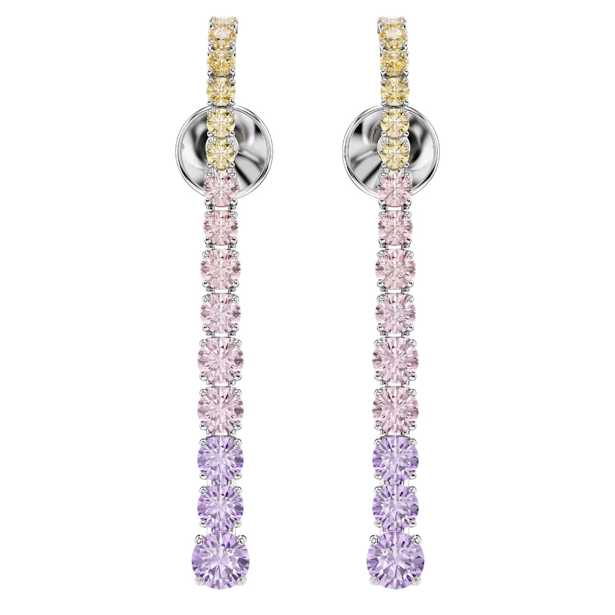Swarovski Gradient of Round Cuts Matrix Drop Earrings, Multicolored and Rhodium Plated