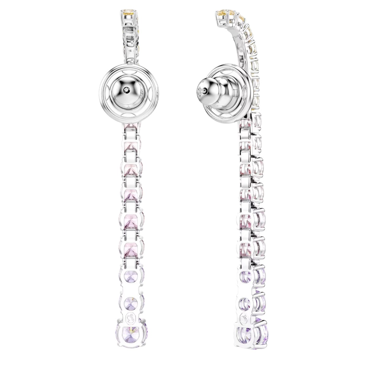 Swarovski Gradient of Round Cuts Matrix Drop Earrings, Multicolored and Rhodium Plated