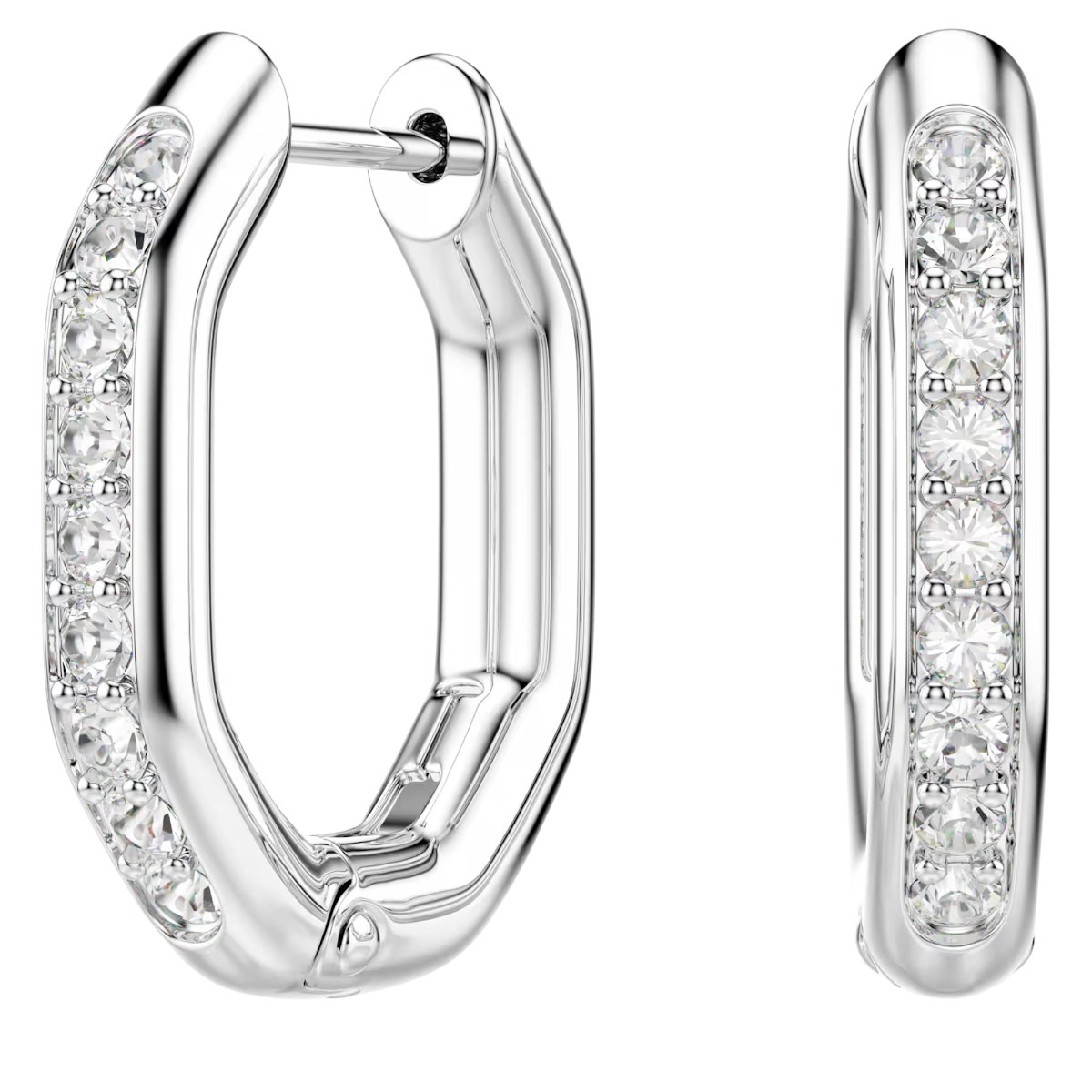 Swarovski Round Cut Octagon Shape Dextera Small Hoop Earrings, White and Rhodium Plated