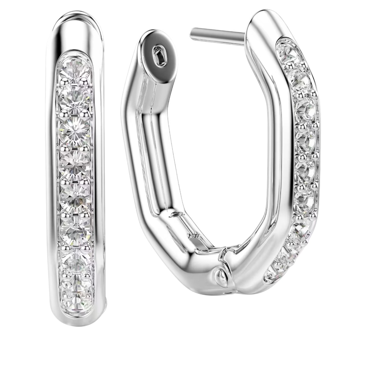 Swarovski Round Cut Octagon Shape Dextera Small Hoop Earrings, White and Rhodium Plated