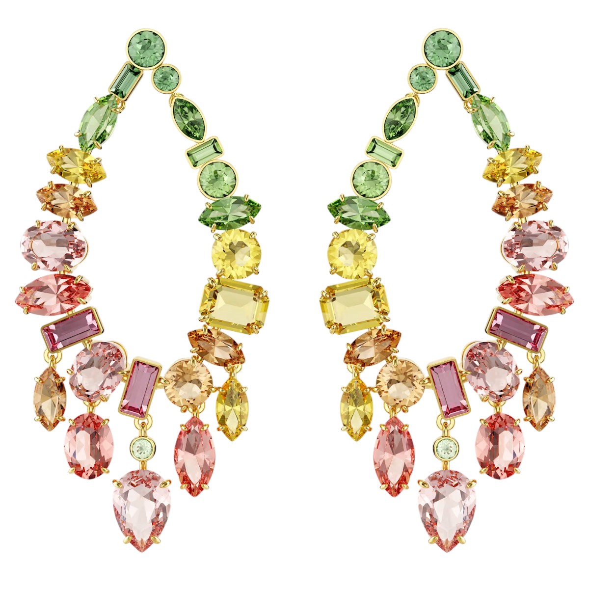 Swarovski Mixed Cuts Chandelier Gema Drop Earrings, Multicolor and 18k Yellow Gold Finish