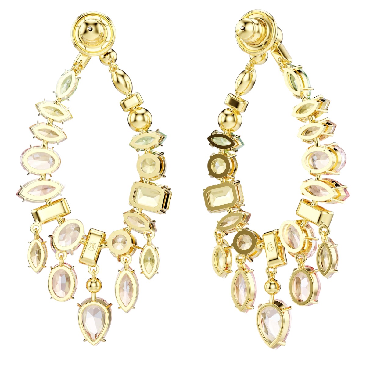 Swarovski Mixed Cuts Chandelier Gema Drop Earrings, Multicolor and 18k Yellow Gold Finish