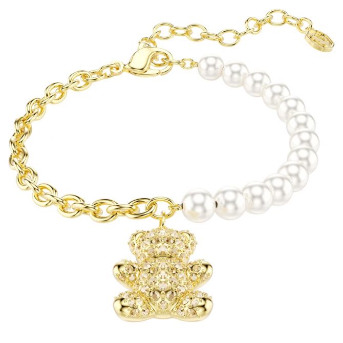 Swarovski Crystal Pearl Round Cut Teddy Idyllia Bracelet, Gold Tone Plated