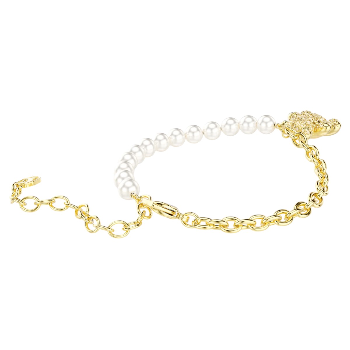 Swarovski Crystal Pearl Round Cut Teddy Idyllia Bracelet, Gold Tone Plated