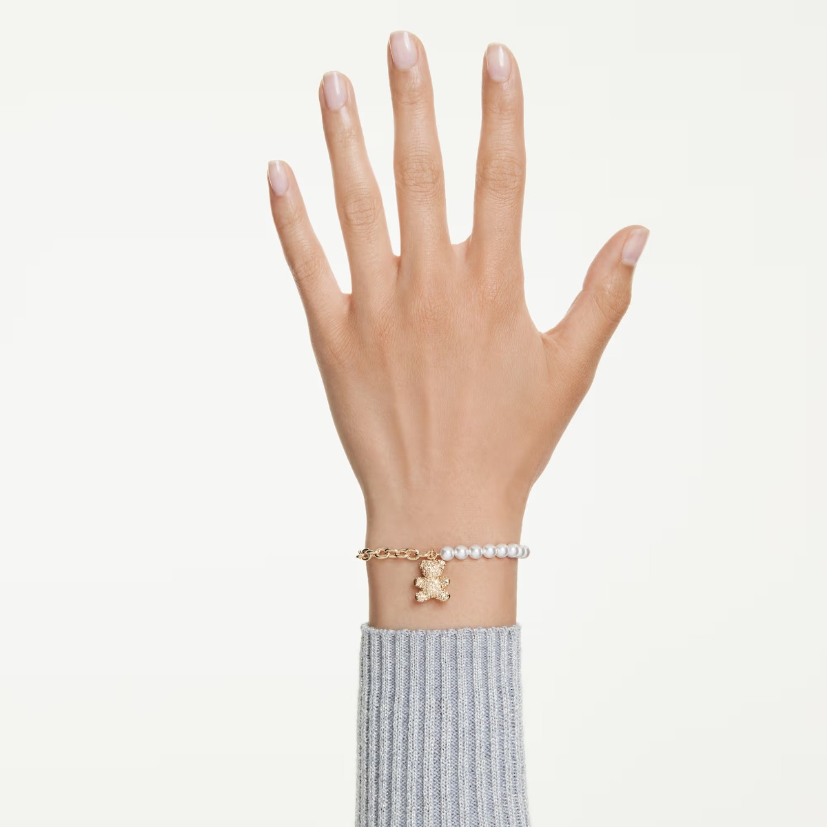 Swarovski Crystal Pearl Round Cut Teddy Idyllia Bracelet, Gold Tone Plated