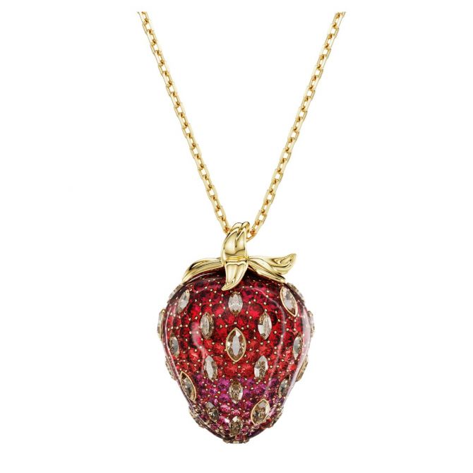 Swarovski Mixed Cuts Idyllia Strawberry Pendant Necklace, Red and Gold Tone Plated