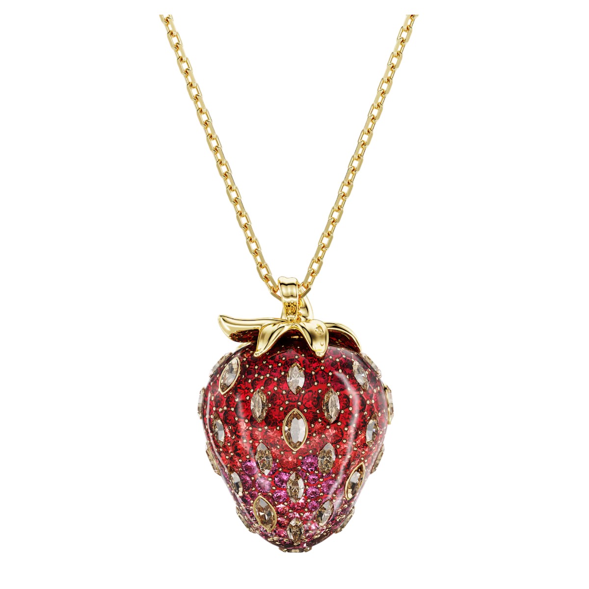 Swarovski Mixed Cuts Idyllia Strawberry Pendant Necklace, Red and Gold Tone Plated