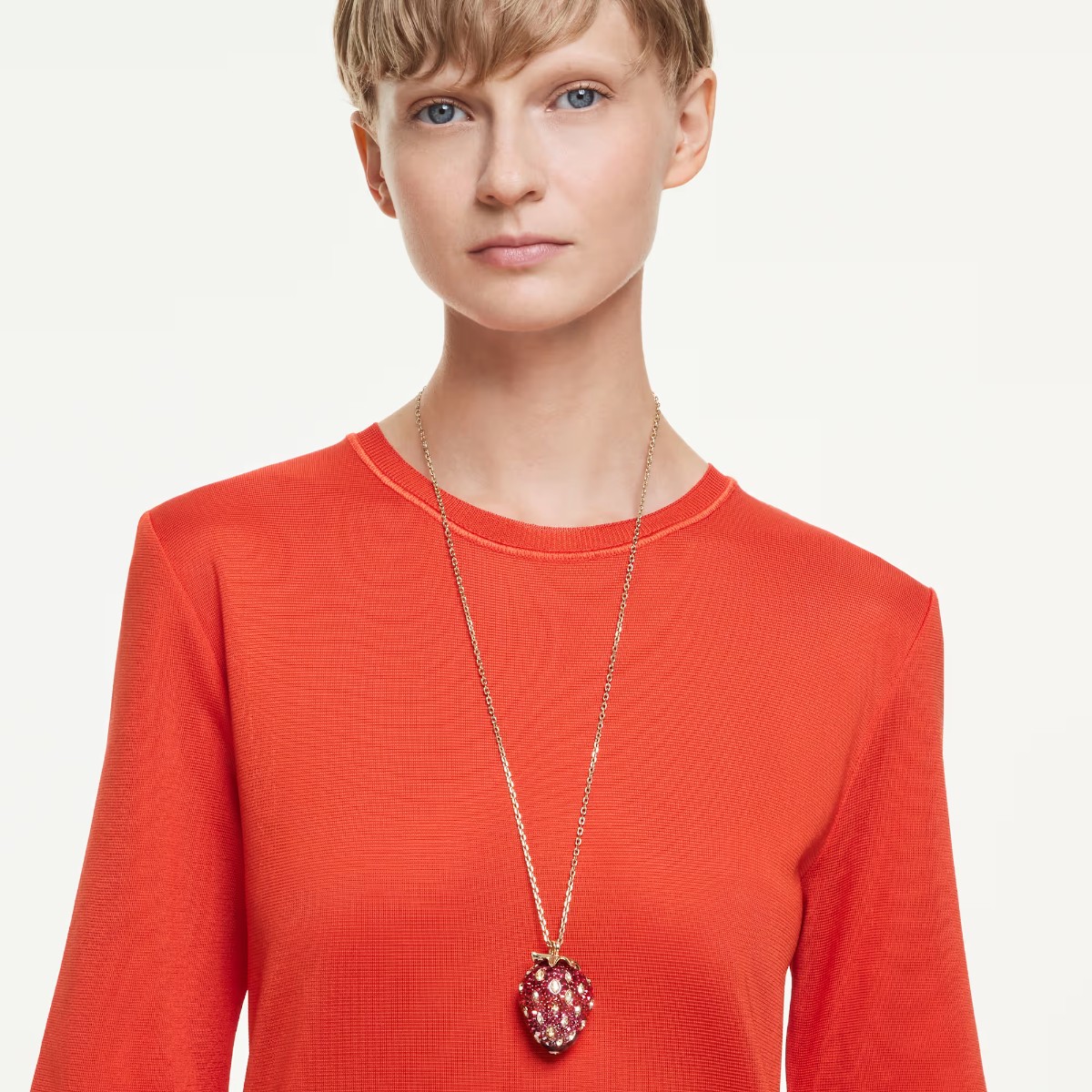 Swarovski Mixed Cuts Idyllia Strawberry Pendant Necklace, Red and Gold Tone Plated