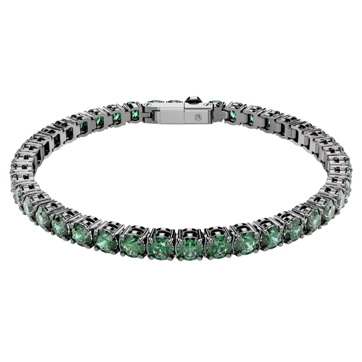 Swarovski Round Cut Matrix Tennis Bracelet, Green and Ruthenium Plated