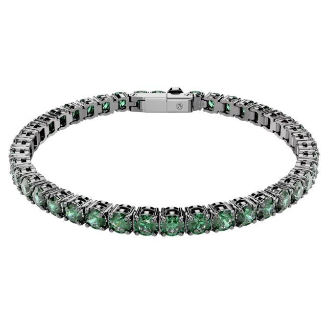 Swarovski Round Cut Matrix Tennis Bracelet, Green and Ruthenium Plated