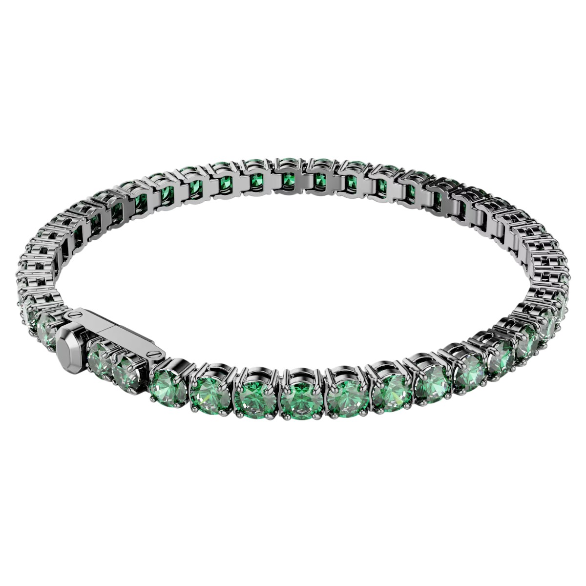 Swarovski Round Cut Matrix Tennis Bracelet, Green and Ruthenium Plated