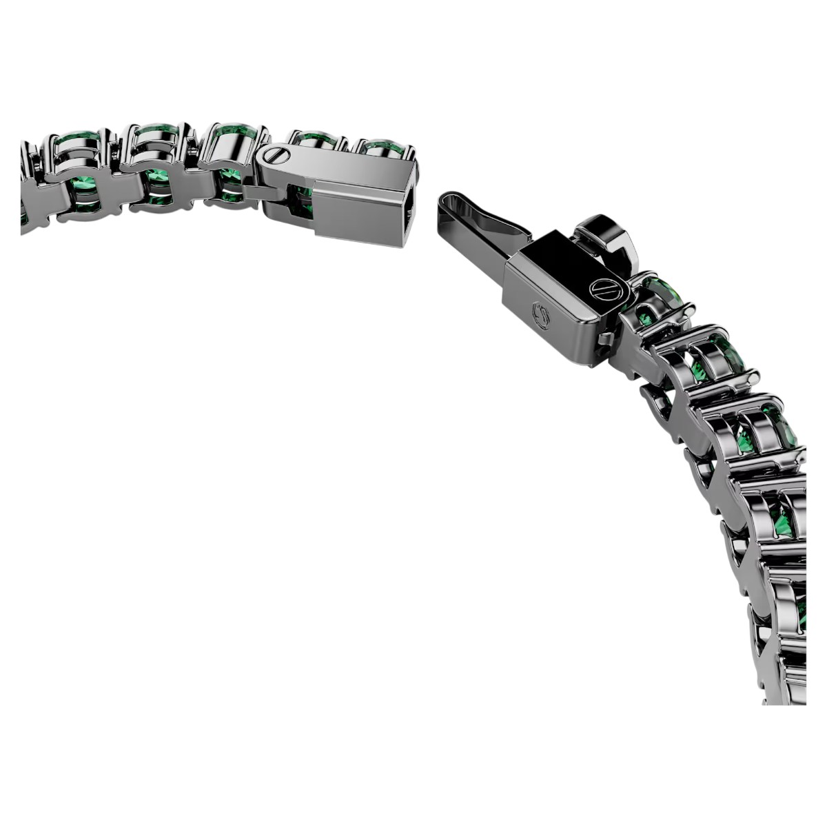 Swarovski Round Cut Matrix Tennis Bracelet, Green and Ruthenium Plated