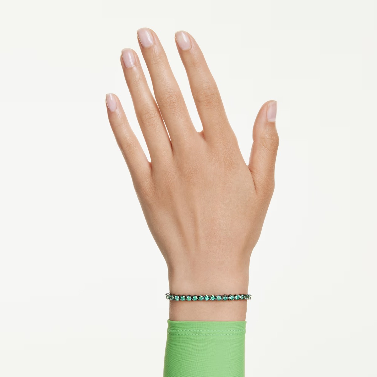Swarovski Round Cut Matrix Tennis Bracelet, Green and Ruthenium Plated